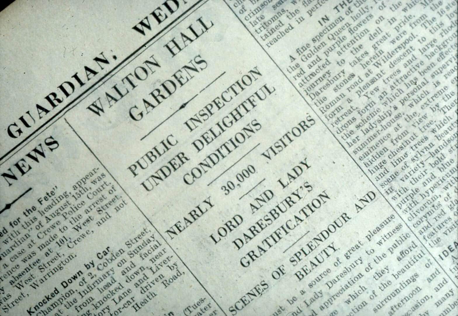 A piece of heritage. A newspaper snippet which details one of Walton Hall and Gardens open days.