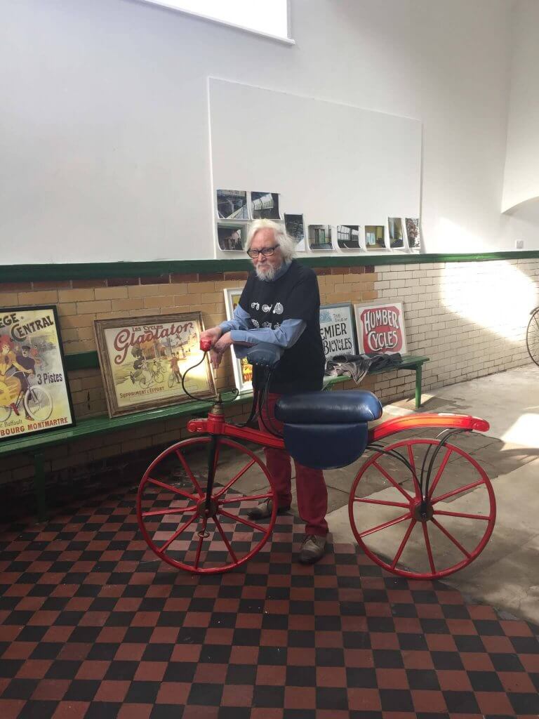 Paul with a beautiful bike inside the cycle museum