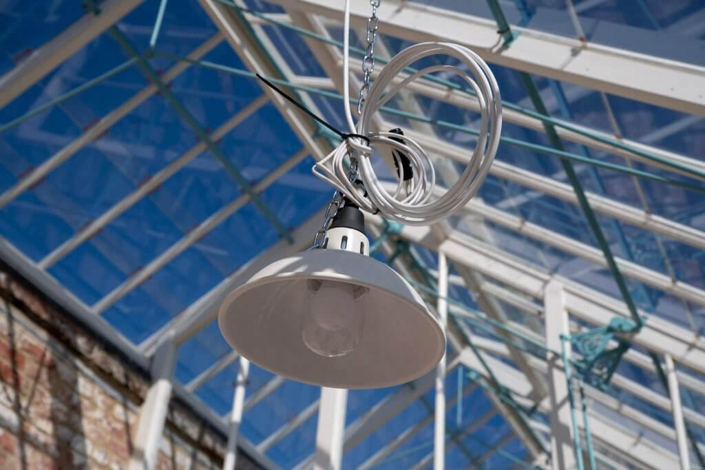 An image of one of the new lighting fixtures at the glasshouses