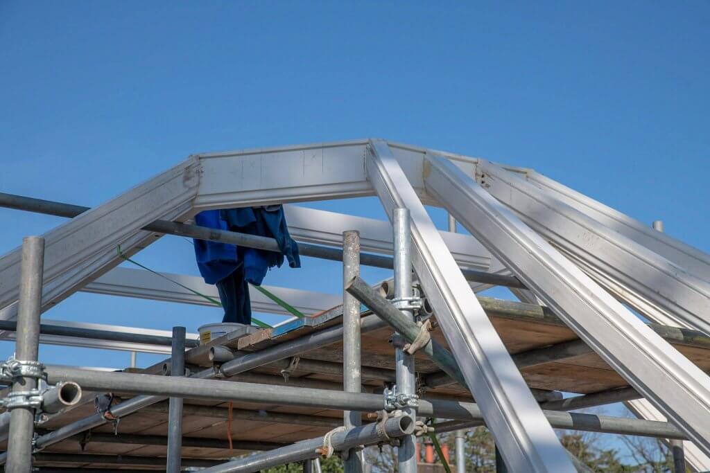 Another image of the timber structure of the site of the glasshouse restoration