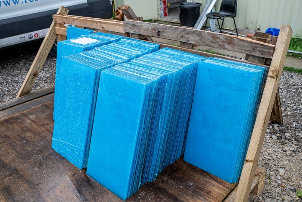 Pallets of stone, ready to be installed inside the shippon yard at Walton Hall and Gardens