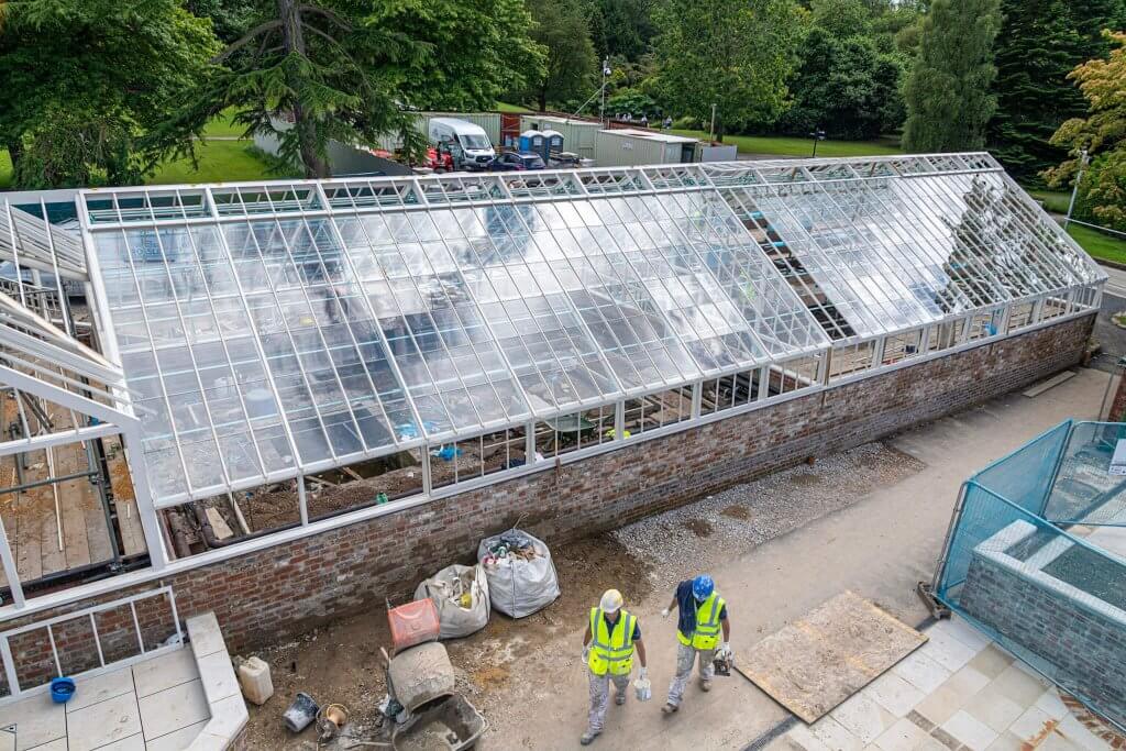 Ariel view of the shippon and glasshouses. Part of the glasshouses restoration gallery