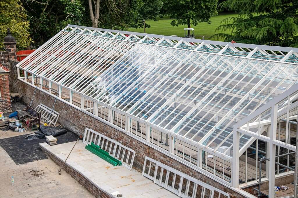 Ariel view of the glasshouses. Part of the glasshouses restoration gallery