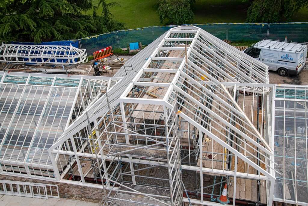 Ariel view of the glasshouses. Part of the glasshouses restoration gallery