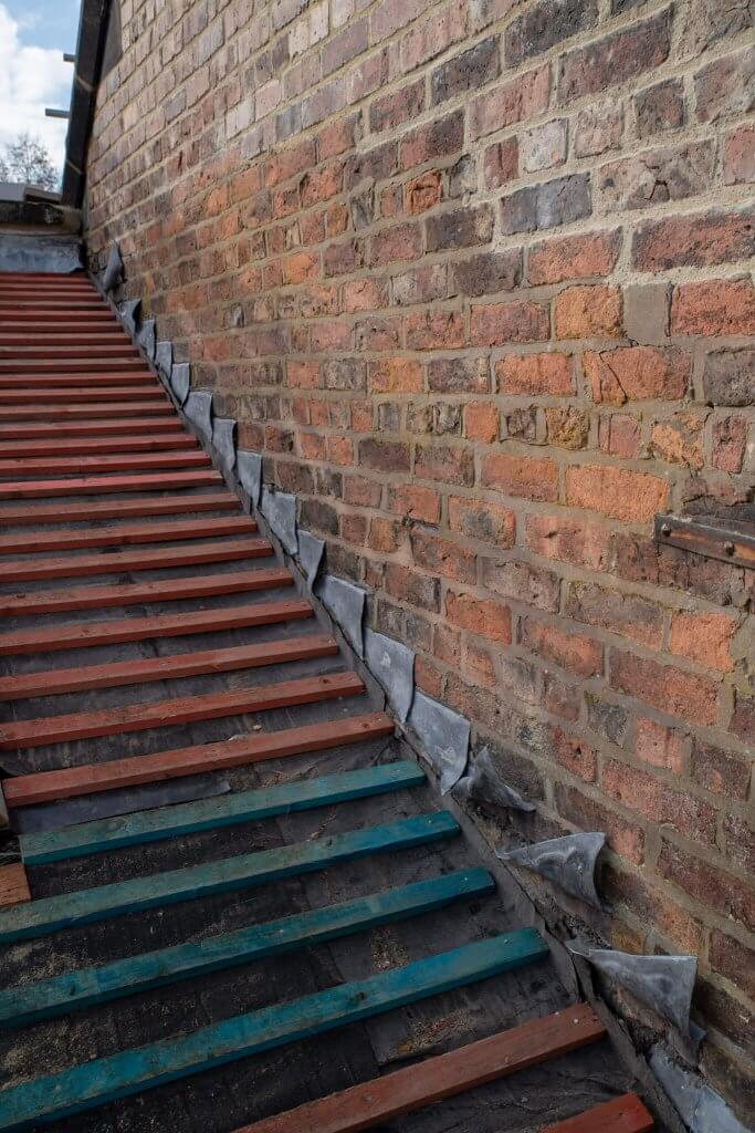 Stairs under restoration during the glasshouse restoration