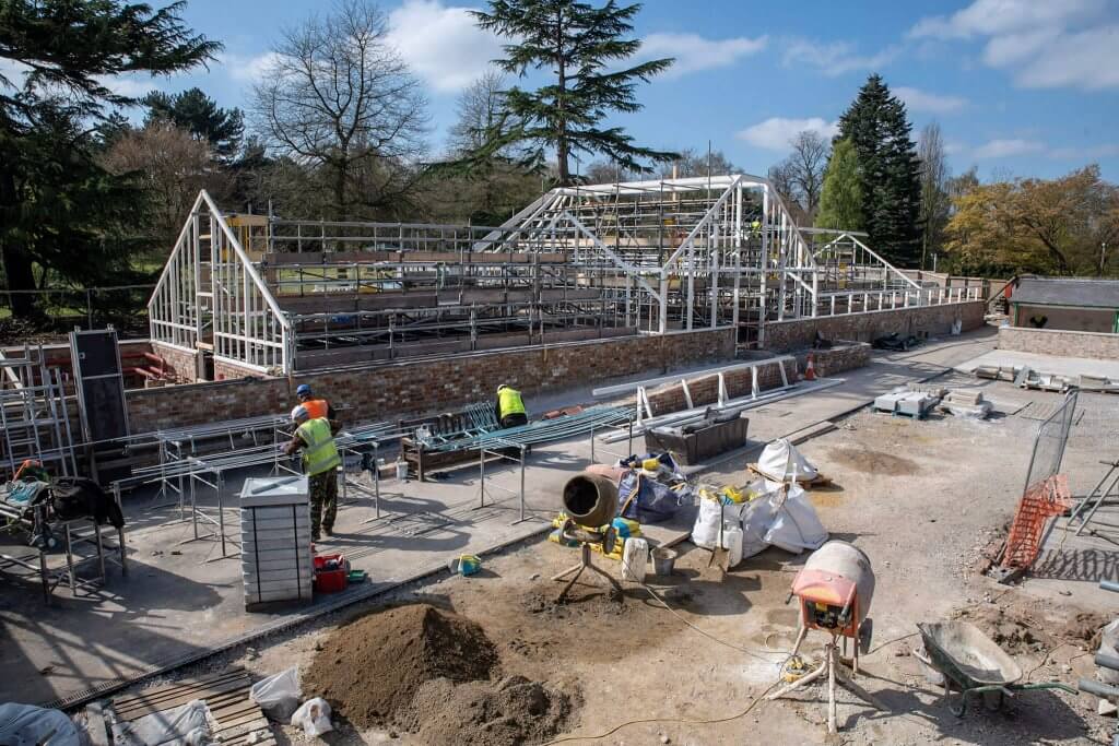 The skeleton of the conservatory in sunlight