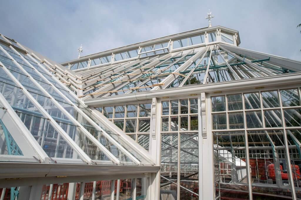 Timber frame of the conservatories ready for glass. Picture taken for the glasshouses restoration gallery.