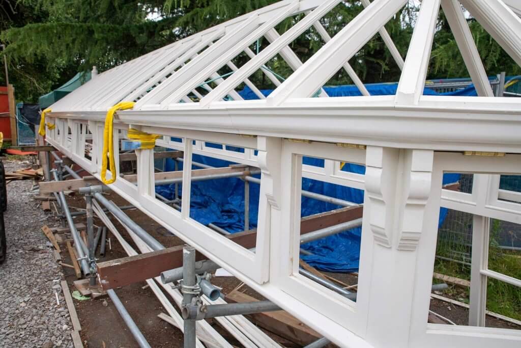 Timber frame of the glasshouses. Part of the glasshouses restoration gallery.