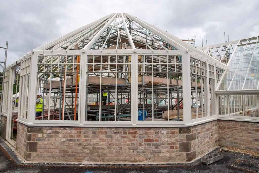 The timber frame of the glasshouses. Picture by Andy Gilbert.