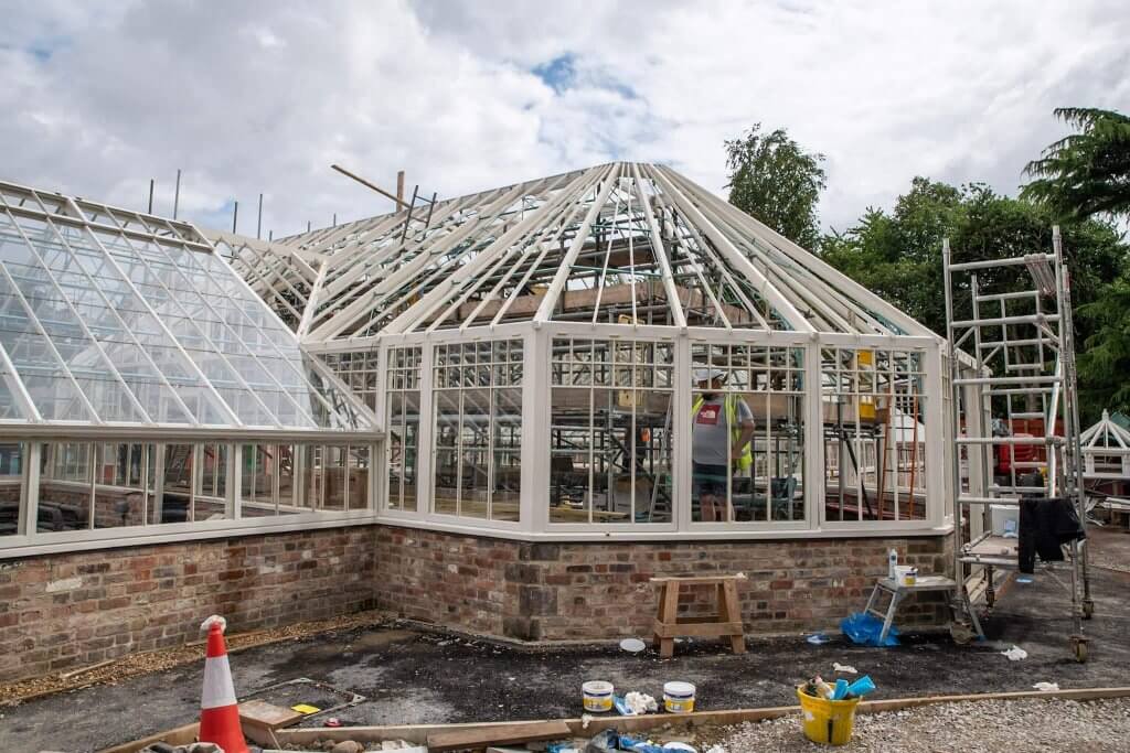 Restoration of the glasshouses in July 2019. Part of the glasshouses restoration gallery