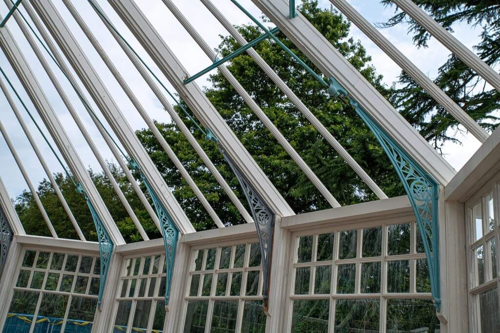 Close up of the glasshouses ironwork.