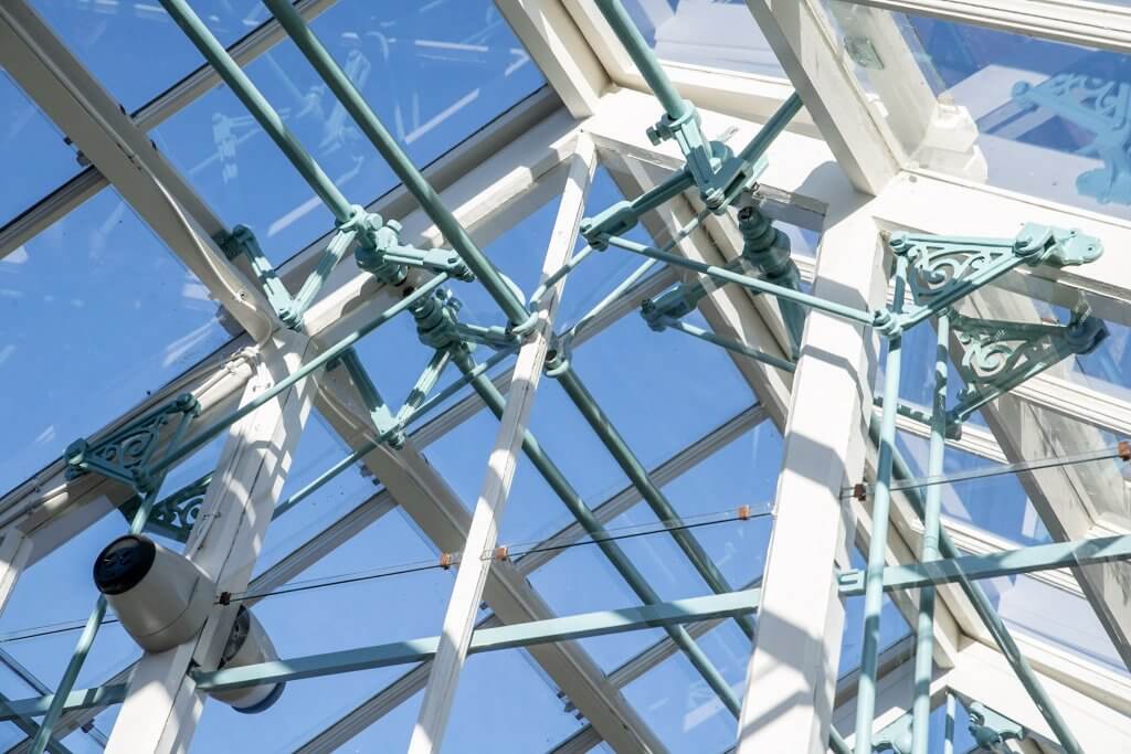 The ironwork at the newly restored glasshouses