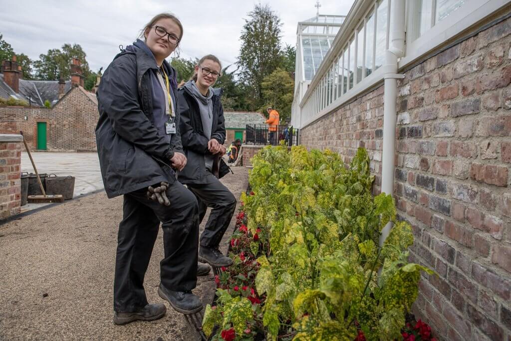 Myerscough students undertaking work at the restored glasshouses