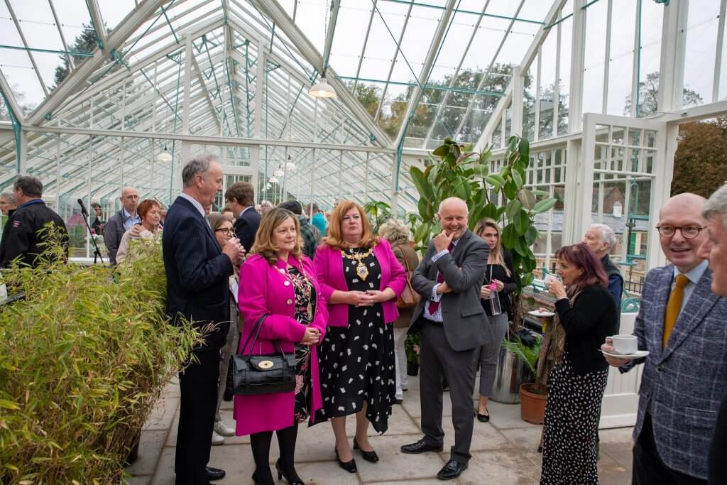 The Mayor, Cllr Bowden and others at the glasshouses opening ceremony