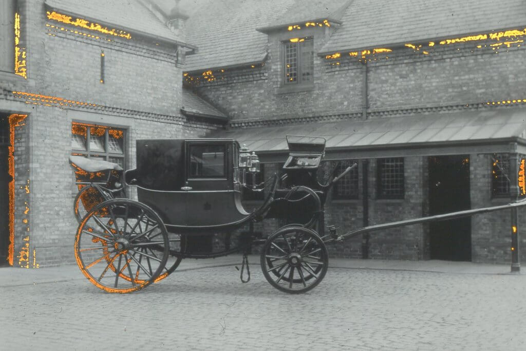 A fancy carriage owned by the Greenalls inside the Stables at Walton Hall and Gardens