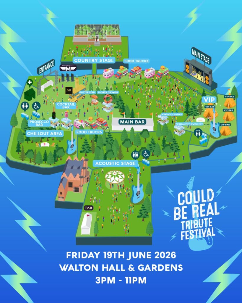 Site map for Could Be Real festival 2026 at Walton Hall and Gardens.