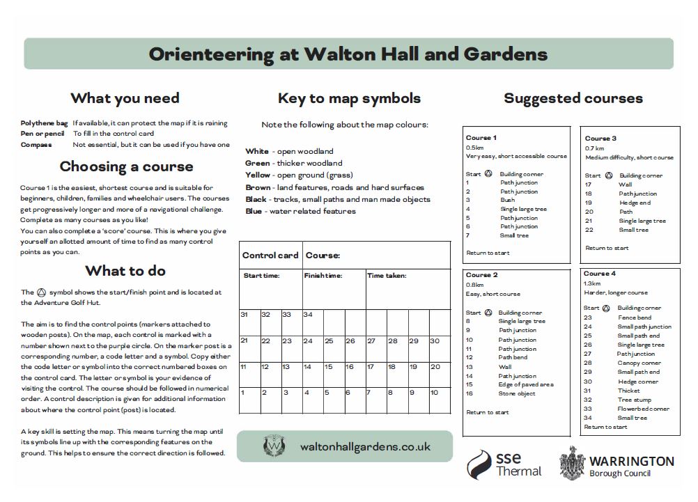 Orienteering instructions and control card