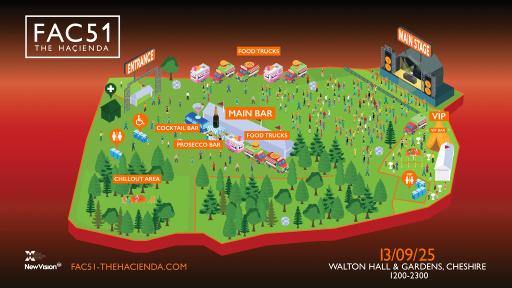Map of event site for FAC51 The Hacienda at Walton Hal and Gardens.