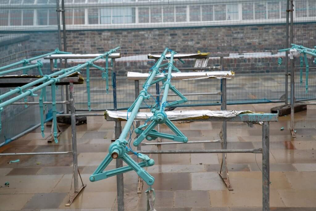 Picture taken for the glasshouses restoration gallery of the ironwork. Painted and ready to be reinstalled.