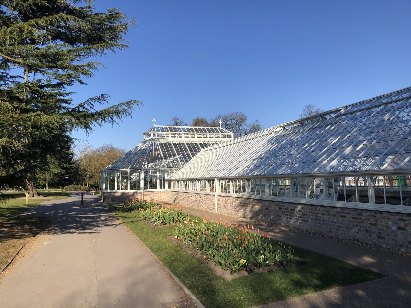 Walton Hall and Gardens in the sunshine - the glasshouses